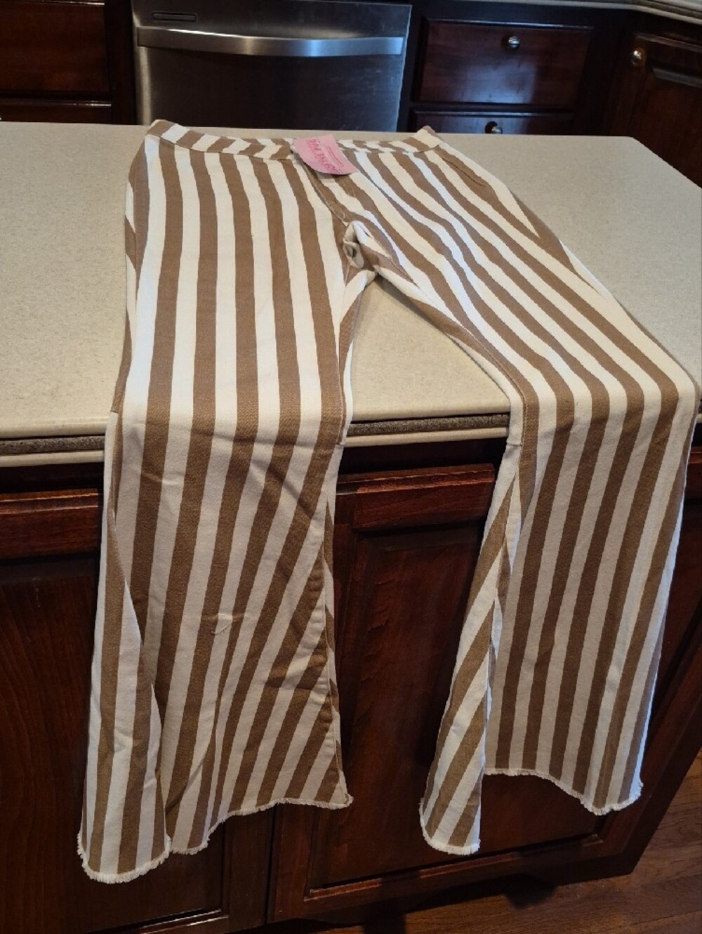 Peach Love California Brown & White Vertical Stripe Flare Pants - Picture 3 of 5